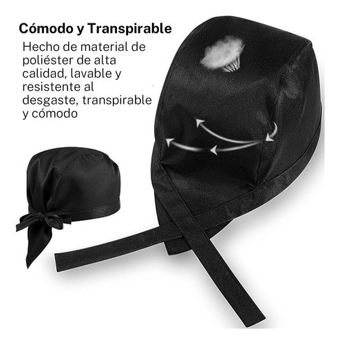 "4x Gorro De Pañuelo De Chef, Negro, Lazos, Talla Única Negro "
