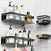 A Juego de 4 piezas Estante Organizador Regadera Para Baño, Estantes de Baño de Aluminio Espacial, Organizador Baño Sin Taladros,con Ganchos, Colgante para Pared Accesorios Bano para Jabón (Cuadrado).