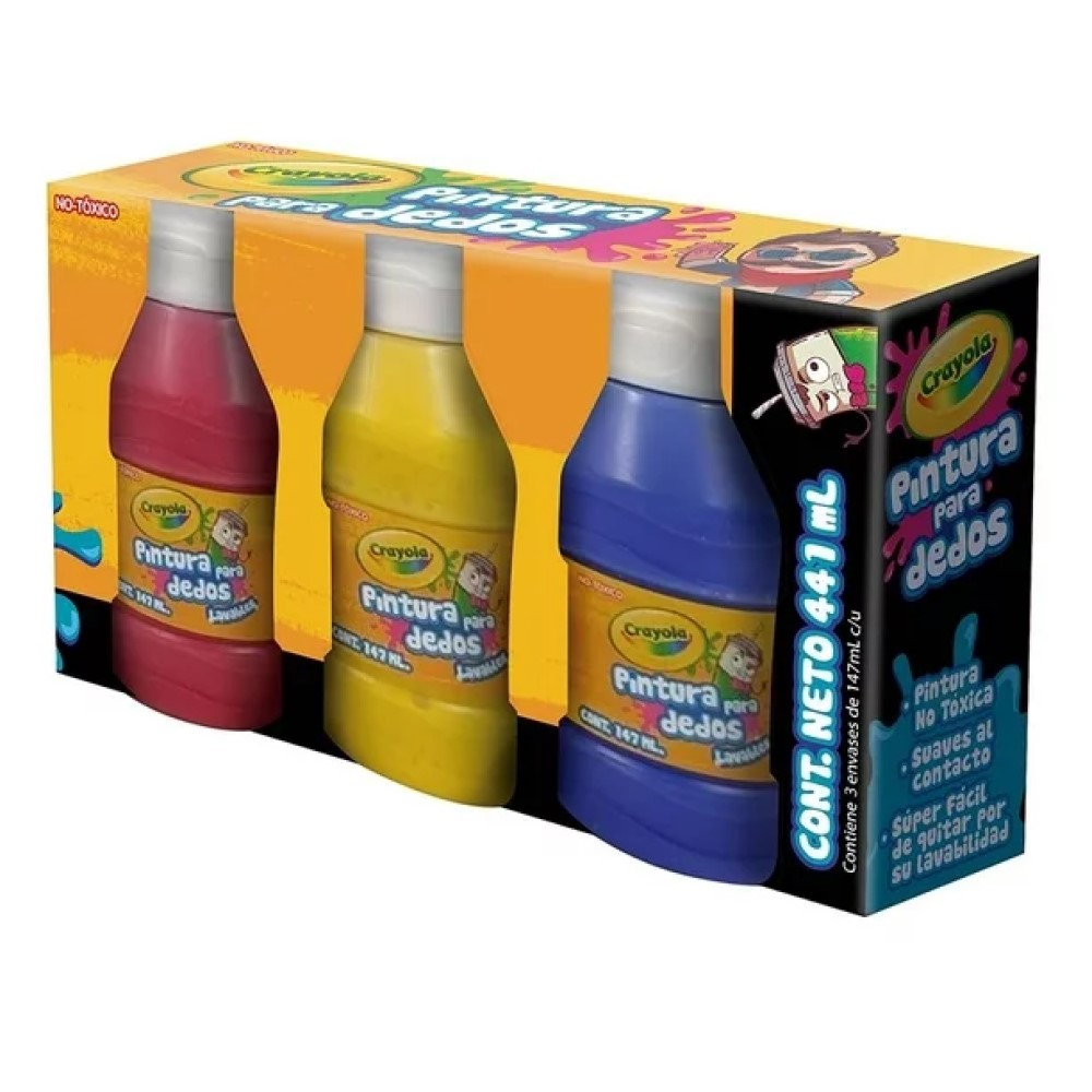 Crayola Pintura Para Dedos Multicolor Digital, Lavables, 441 ml , Paquete de 3 Pinturas