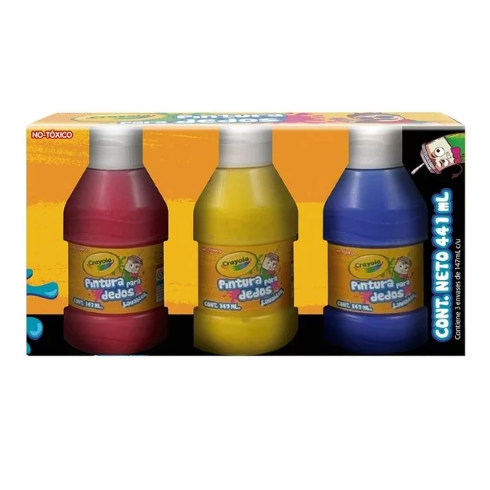 Crayola Pintura Para Dedos Multicolor Digital, Lavables, 441 ml , Paquete de 3 Pinturas