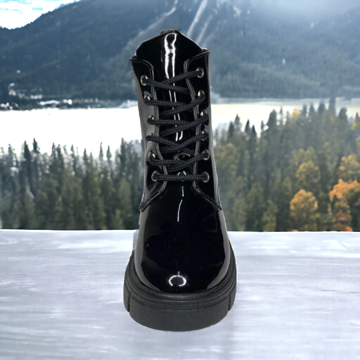 Botas Botín Alta De Mujer Cintas Charol Negras Suela Gruesa LAS CUATAS.