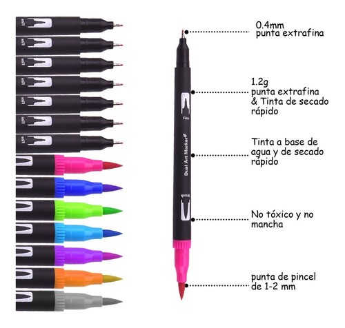 "Marcadores De Doble Punta 132 Colores Plumones Punta Pincel "