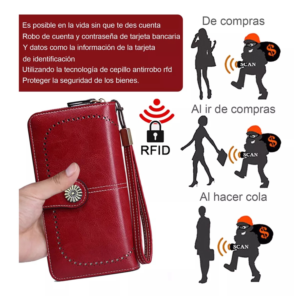 Cartera Para Mujer Gran Capacidad Rojo