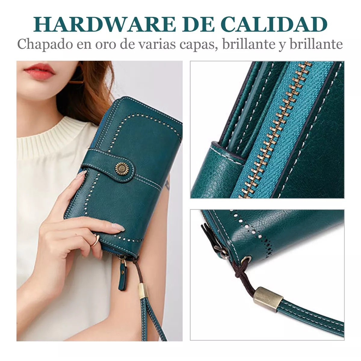 Cartera Para Mujer Gran Capacidad Azul Acero.
