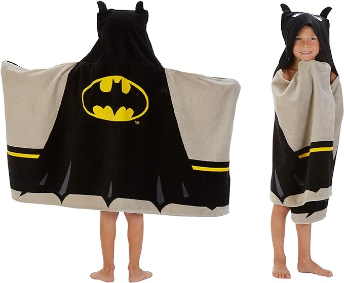 A Franco - Toalla de felpa de algodón suave con capucha para baño y playa para niños, 24 x 50 pulgadas, Batman.