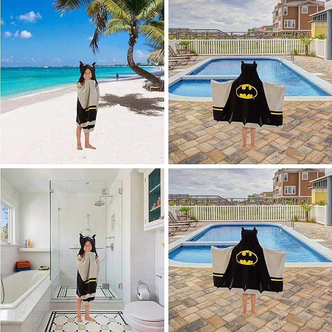 A Franco - Toalla de felpa de algodón suave con capucha para baño y playa para niños, 24 x 50 pulgadas, Batman.