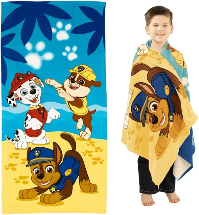 A Franco Paw Patrol Kids - Toalla de baño, 100% reciclada, súper Suave, Ligera, Hecha de Botellas de plástico recicladas, 58 x 28 Pulgadas, (Producto Oficial de la Patrulla Canina).