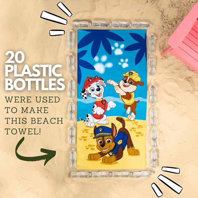 A Franco Paw Patrol Kids - Toalla de baño, 100% reciclada, súper Suave, Ligera, Hecha de Botellas de plástico recicladas, 58 x 28 Pulgadas, (Producto Oficial de la Patrulla Canina).