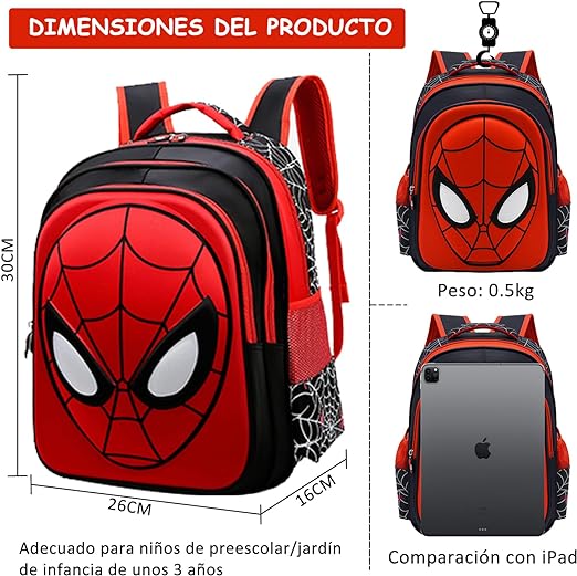 Mochila de Araña con Estuche de Lápices para Niños, Mochila para Niños de 3 a 6 Años, Impermeable, Ligera, Alta CapacidadMochila de Araña con Estuche de Lápices para Niños, Mochila para Niños de 3 a 6 Años, Impermeable, Ligera, Alta Capacidad.