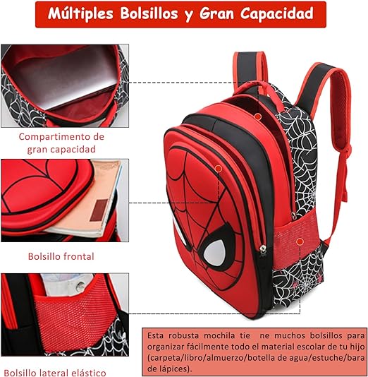 Mochila de Araña con Estuche de Lápices para Niños, Mochila para Niños de 3 a 6 Años, Impermeable, Ligera, Alta CapacidadMochila de Araña con Estuche de Lápices para Niños, Mochila para Niños de 3 a 6 Años, Impermeable, Ligera, Alta Capacidad.