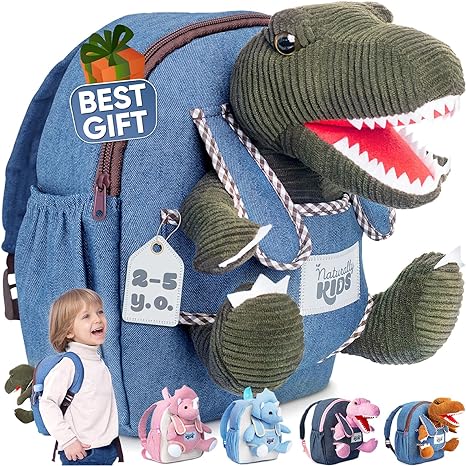 Naturally KIDS Mochila de dinosaurio - Juguetes de dinosaurio para niños de 3 a 5 años - Mochila para niños pequeños con animal de peluche - Regalos para niños de 3 años.