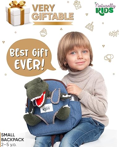 Naturally KIDS Mochila de dinosaurio - Juguetes de dinosaurio para niños de 3 a 5 años - Mochila para niños pequeños con animal de peluche - Regalos para niños de 3 años.