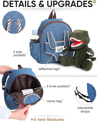 Naturally KIDS Mochila de dinosaurio - Juguetes de dinosaurio para niños de 3 a 5 años - Mochila para niños pequeños con animal de peluche - Regalos para niños de 3 años.