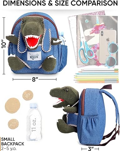 Naturally KIDS Mochila de dinosaurio - Juguetes de dinosaurio para niños de 3 a 5 años - Mochila para niños pequeños con animal de peluche - Regalos para niños de 3 años.