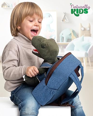 Naturally KIDS Mochila de dinosaurio - Juguetes de dinosaurio para niños de 3 a 5 años - Mochila para niños pequeños con animal de peluche - Regalos para niños de 3 años.