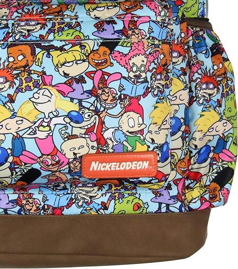INTIMO Nickelodeon '90s Cartoon Rugrats Ren and Stimpy Mochila de viaje escolar con parte inferior de piel sintética, Multi colorido, Una talla, Mochilas de viaje.