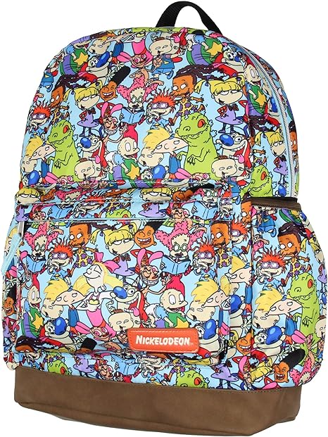 INTIMO Nickelodeon '90s Cartoon Rugrats Ren and Stimpy Mochila de viaje escolar con parte inferior de piel sintética, Multi colorido, Una talla, Mochilas de viaje.