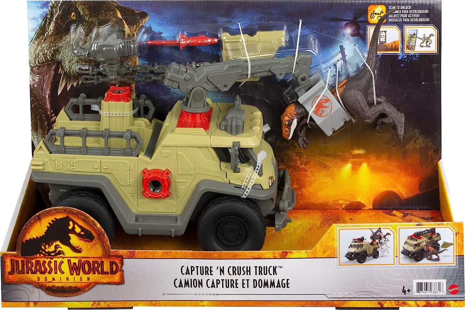 Jurassic World Vehículo Captura y Dinosaurio Juguete.