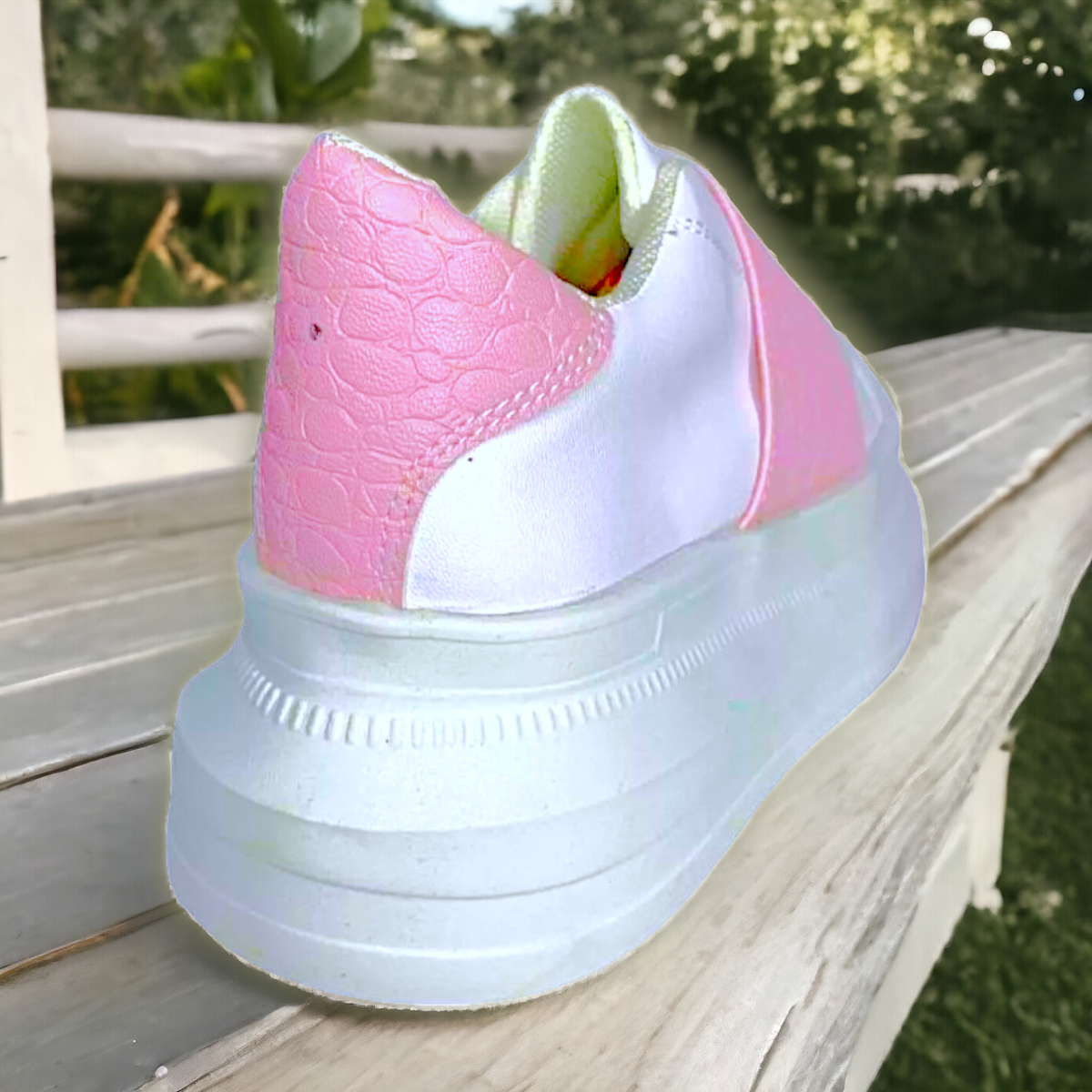 Tenis De Dama Blanco Rosa Plataforma Casuales Urbanos Moda LAS CUATAS.