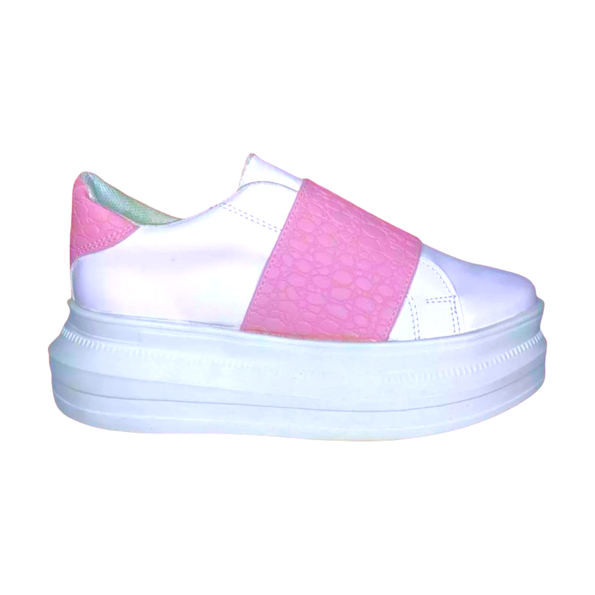Tenis De Dama Blanco Rosa Plataforma Casuales Urbanos Moda LAS CUATAS.