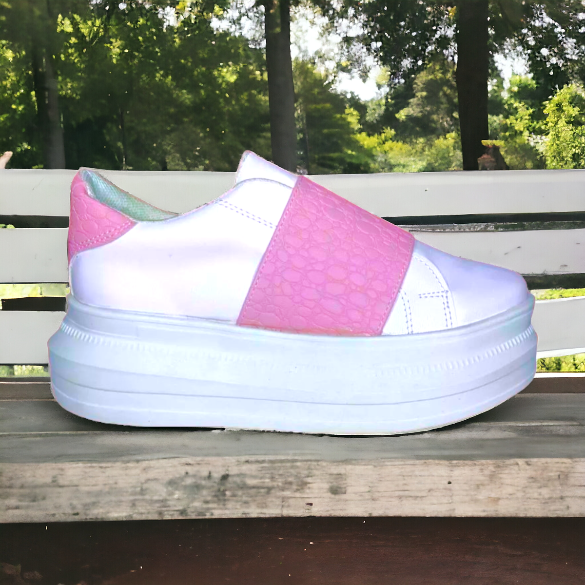 Tenis De Dama Blanco Rosa Plataforma Casuales Urbanos Moda LAS CUATAS.