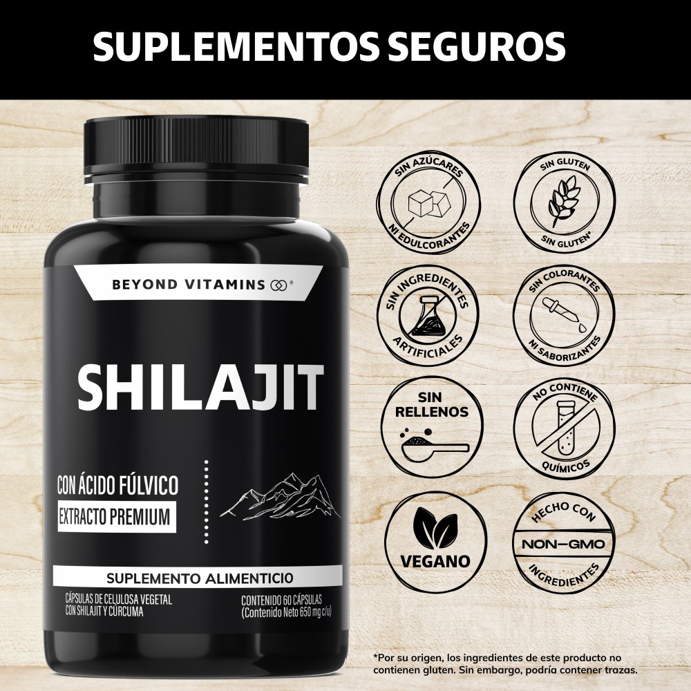 Suplemento Alimenticio Extracto Premium Shilajit y Raíz de Cúrcuma Beyond Vitamins 60 cápsulas