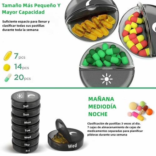 "Pastilleros Semanal Organizador De Píldora Portátil 2 Tomas negro "