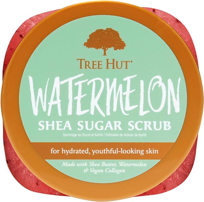 A TREE HUT, Watermelon Shea Sugar Scrub, Exfoliante Corporal de Azúcar Natural con Manteca de Karité y Esencia de Sandía, Exfolia e Hidrata la Piel, 510 gramos.