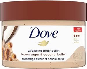 A Dove, Exfoliating Body Polish, Brown Sugar and Coco Butter, Exfoliante Corporal, Azúcar Morena y Manteca de Coco, Piel Suave e Hidratada, Sin Sulfatos, 298 gramos.