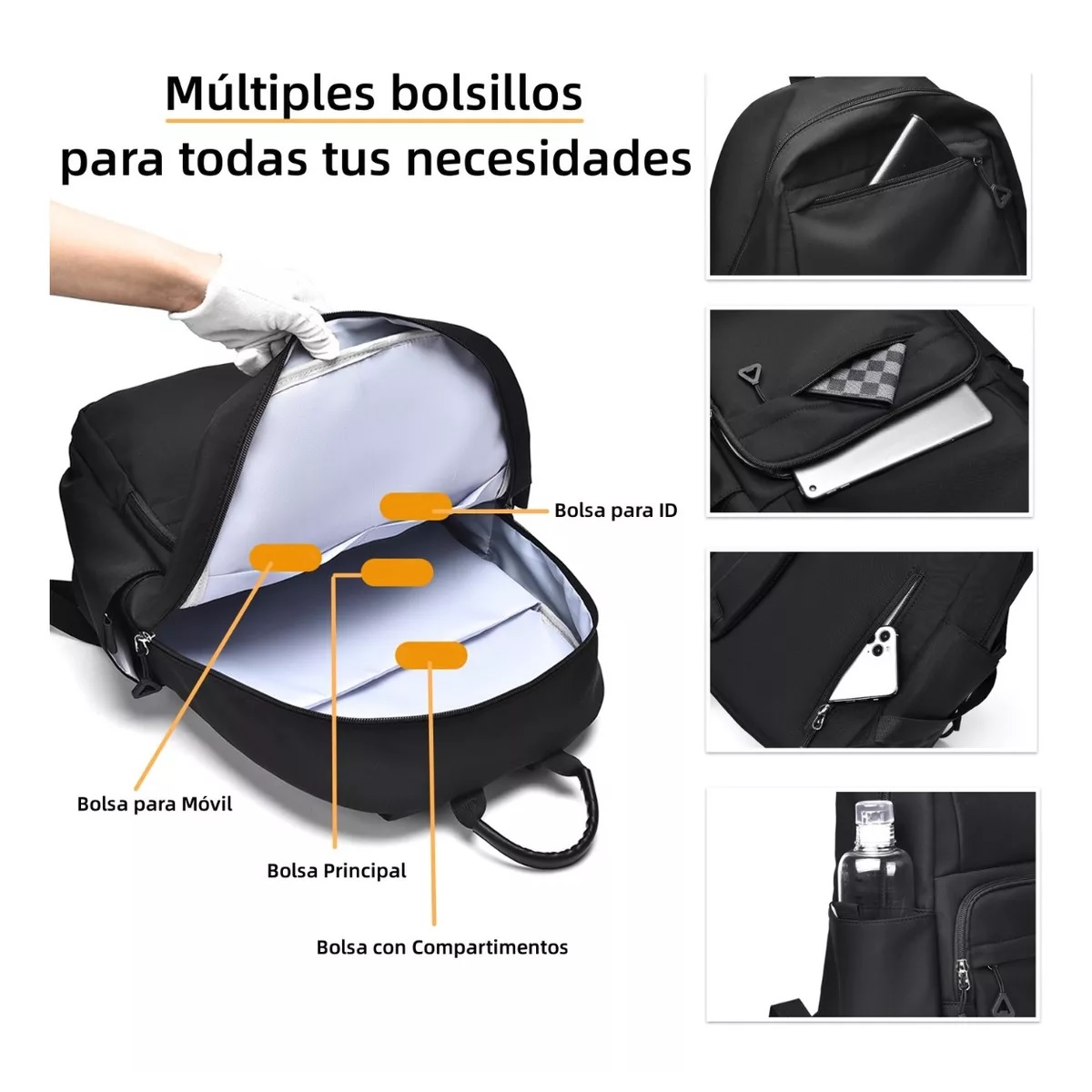 Mochila Casual De Gran Capacidad Para Hombres Y Mujeres Negro