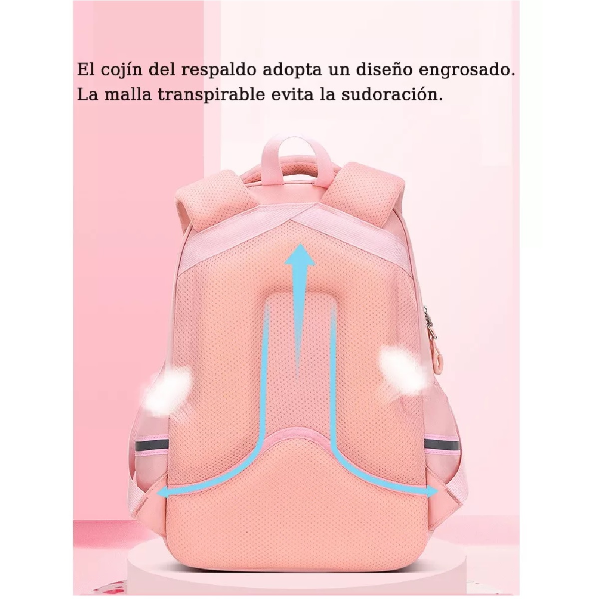 Mochila Escolar Poliéster Alta Capacidad Impermeable Rosa.
