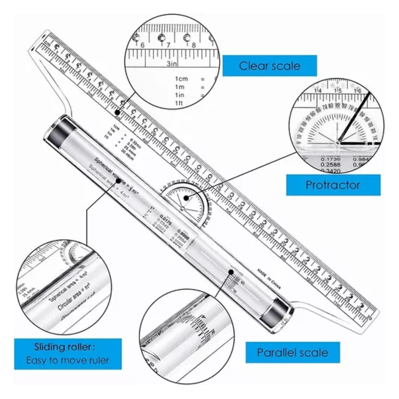 Multi Regla Rodante 30cm De Dibujo Rolling Roller Profesiona