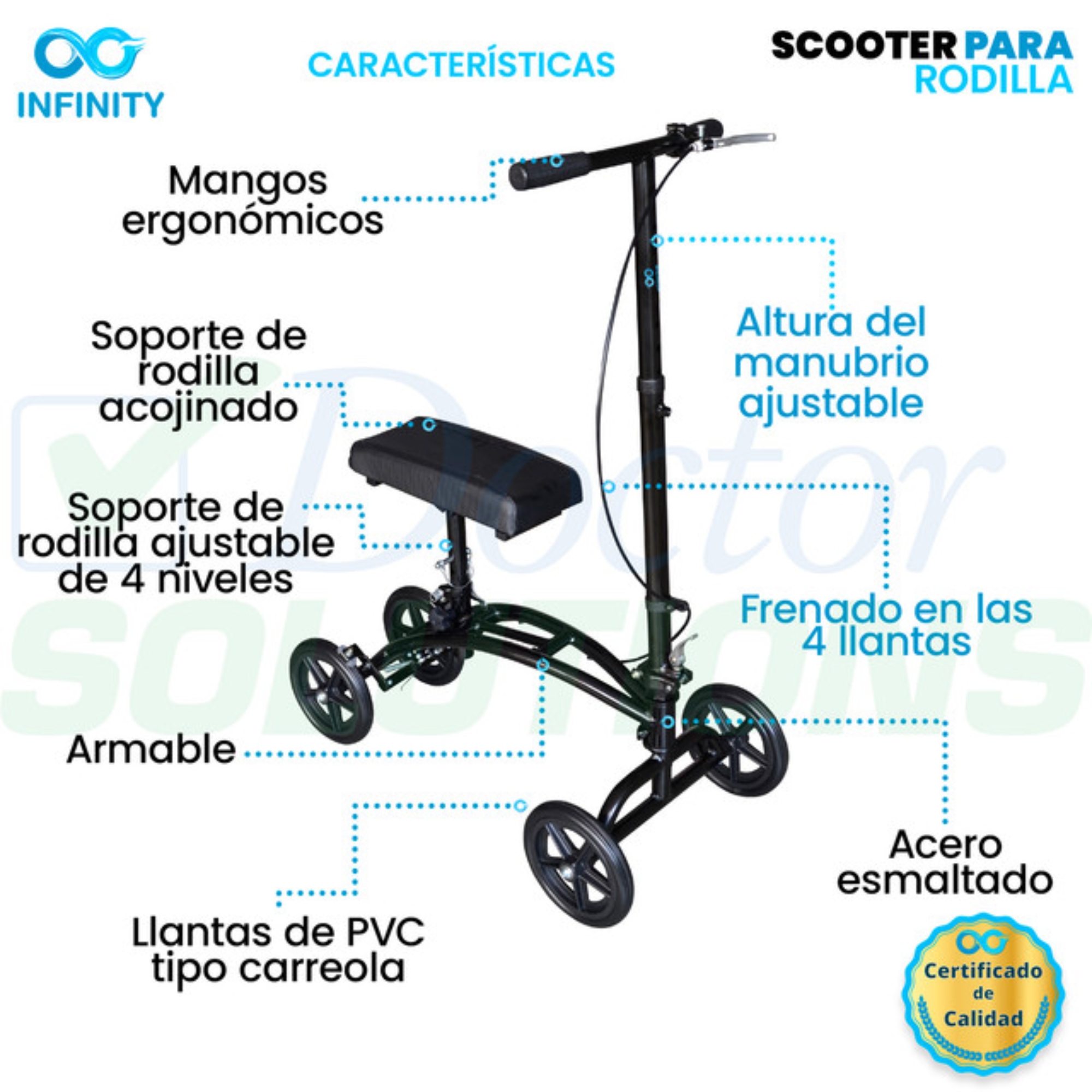 Andadera Ortopédica, Scooter Rider Para Rodilla Con Frenos.