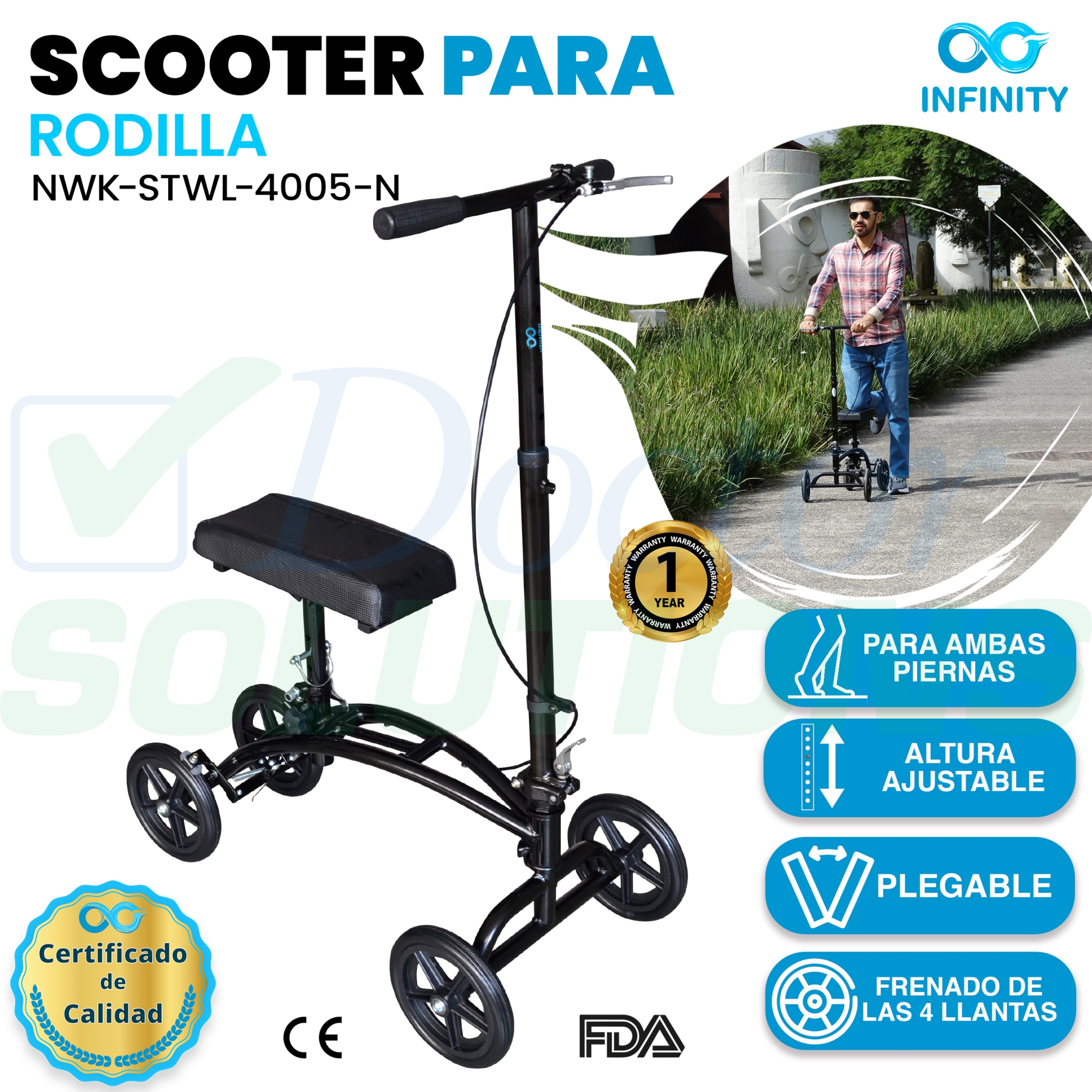 Andadera Ortopédica, Scooter Rider Para Rodilla Con Frenos.
