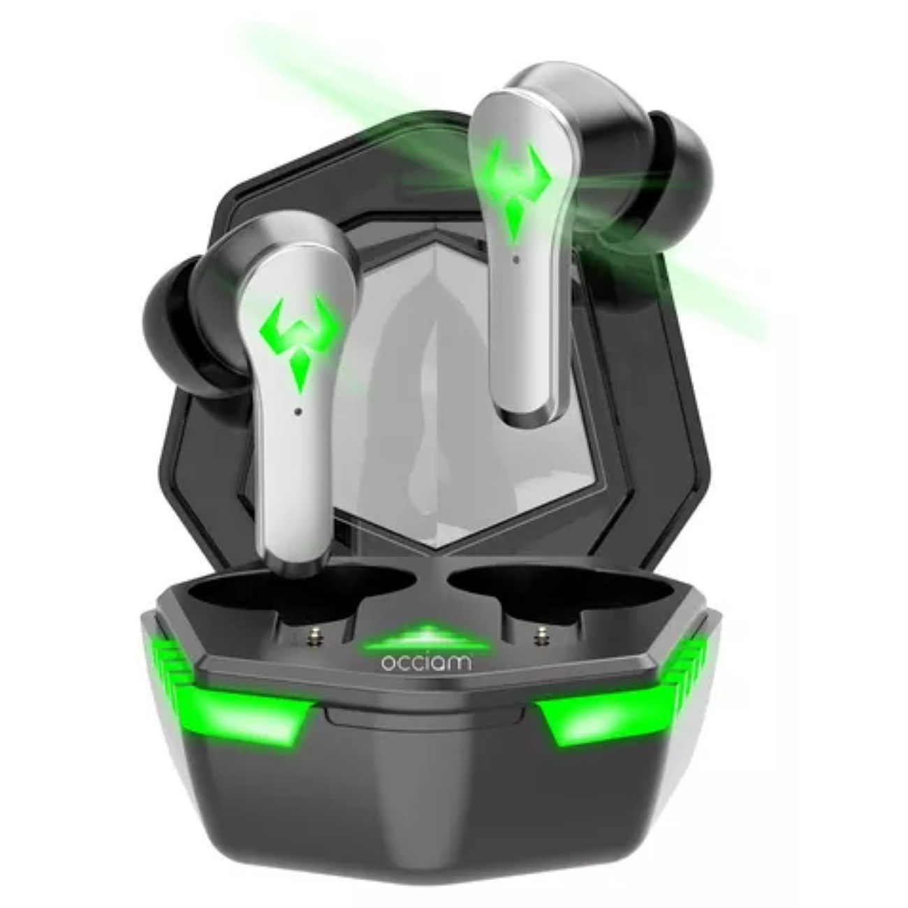 Audífonos Bluetooth inalámbricos in-ear gamer Occiam N35 negro con luz verde LED