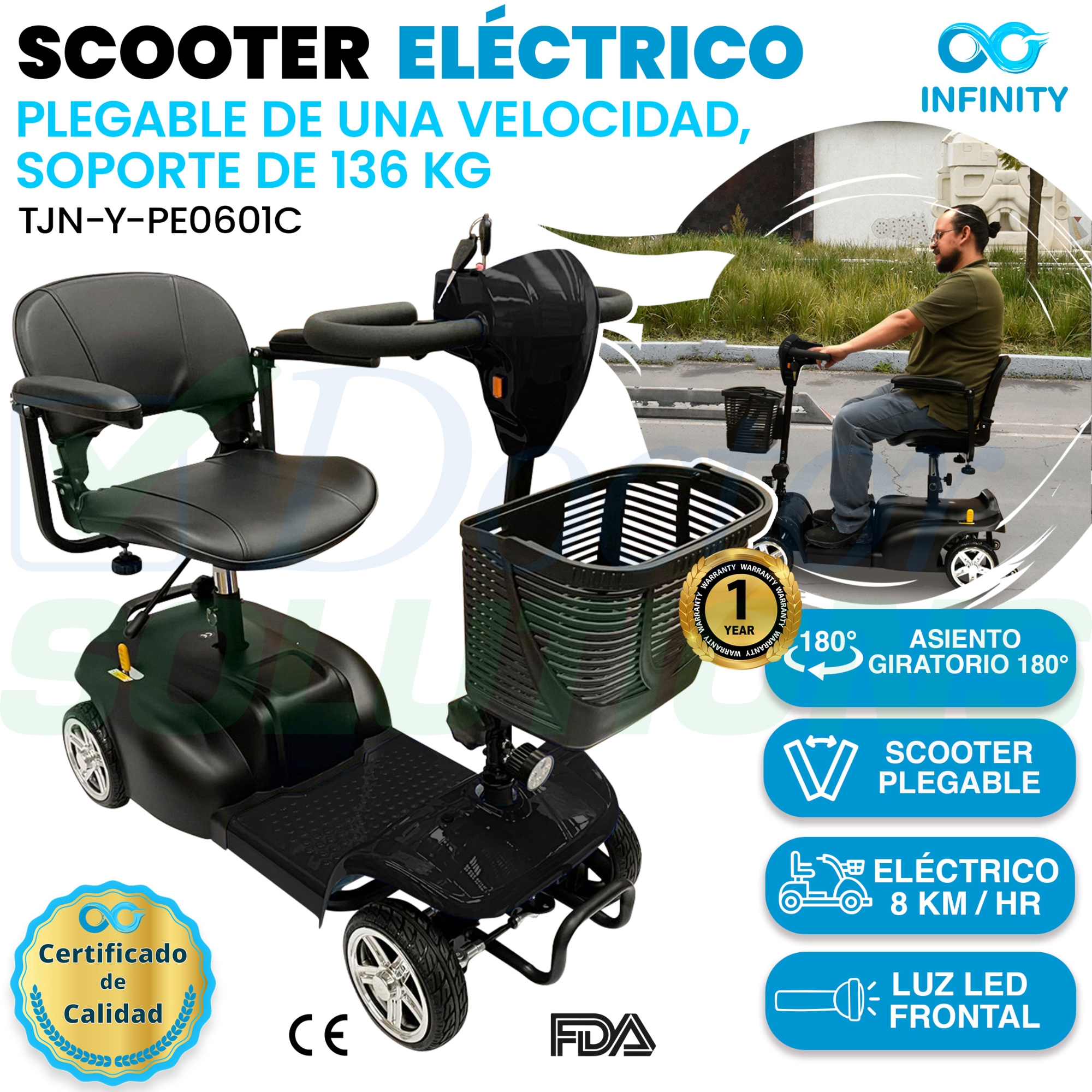 Scooter Infinity Plegable Recargable Silla Ruedas Eléctrica Color Full Black.
