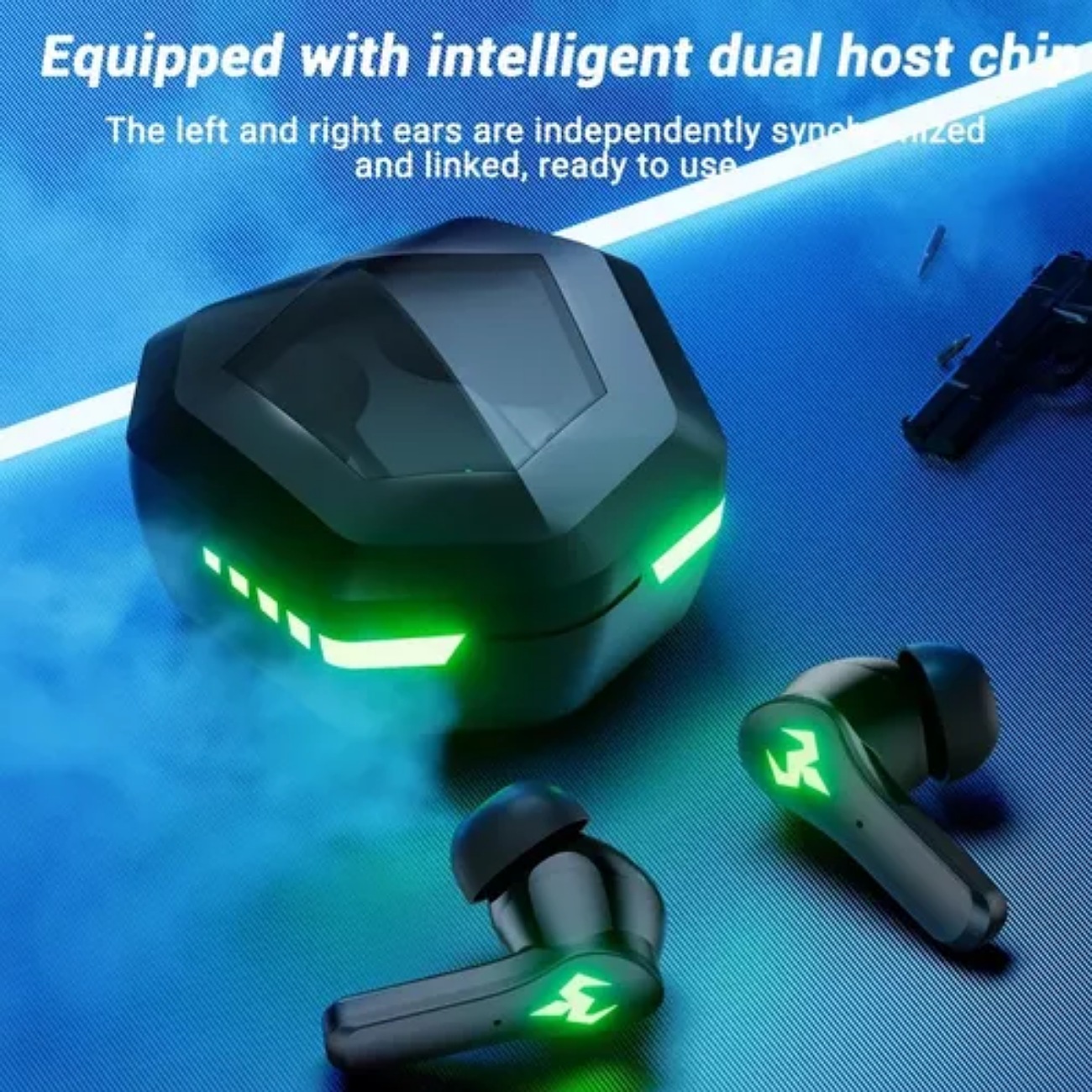 Audífonos Bluetooth inalámbricos in-ear gamer Occiam N35 negro con luz verde LED