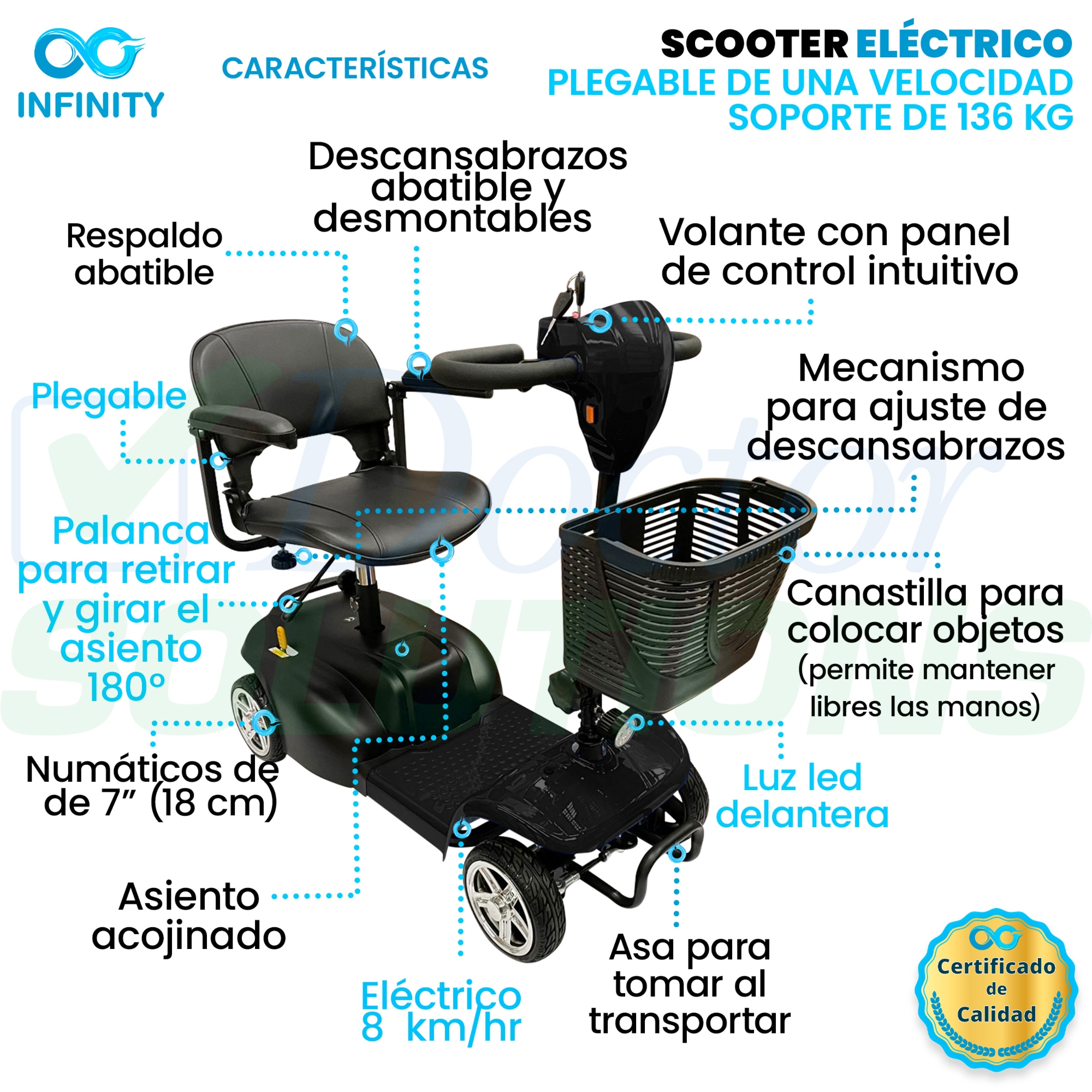 Scooter Infinity Plegable Recargable Silla Ruedas Eléctrica Color Full Black.