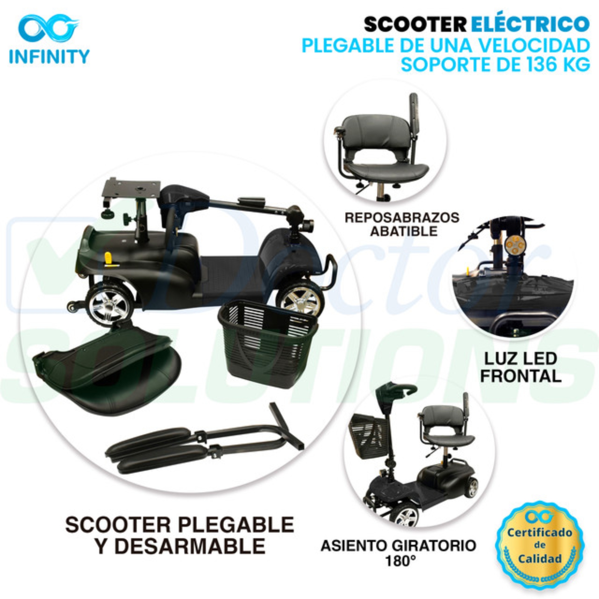 Scooter Infinity Plegable Recargable Silla Ruedas Eléctrica Color Full Black.