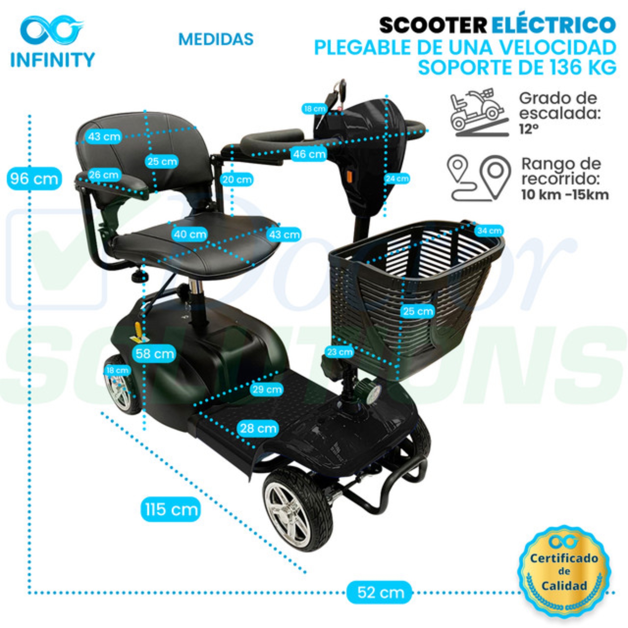 Scooter Infinity Plegable Recargable Silla Ruedas Eléctrica Color Full Black.