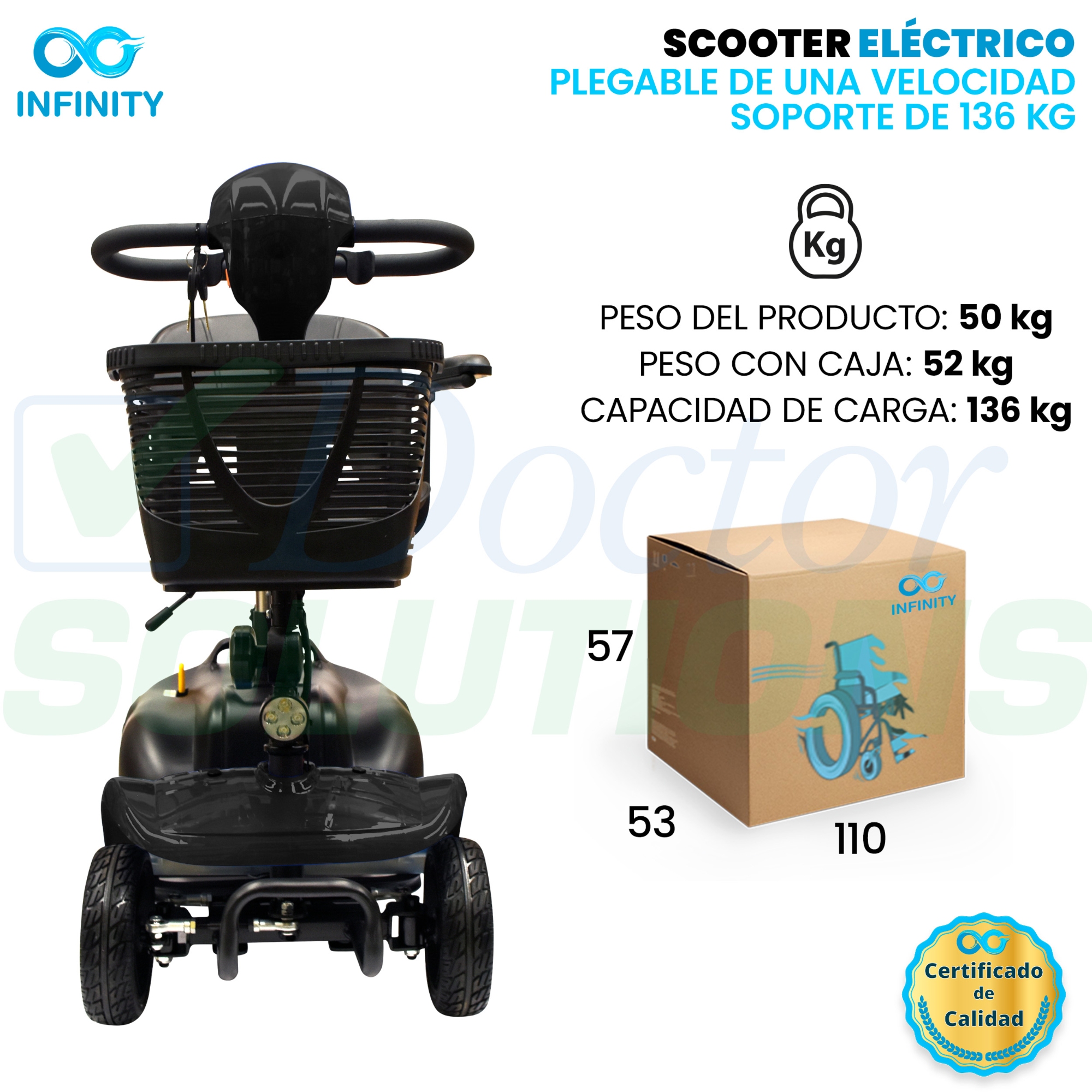 Scooter Infinity Plegable Recargable Silla Ruedas Eléctrica Color Full Black.