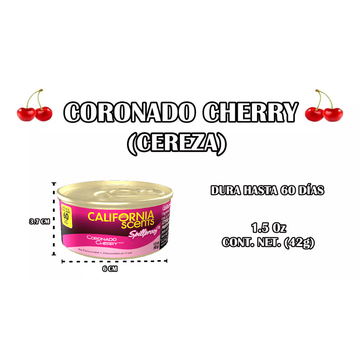 Aromatizante Auto California Scents Cherry corcho 60 días.