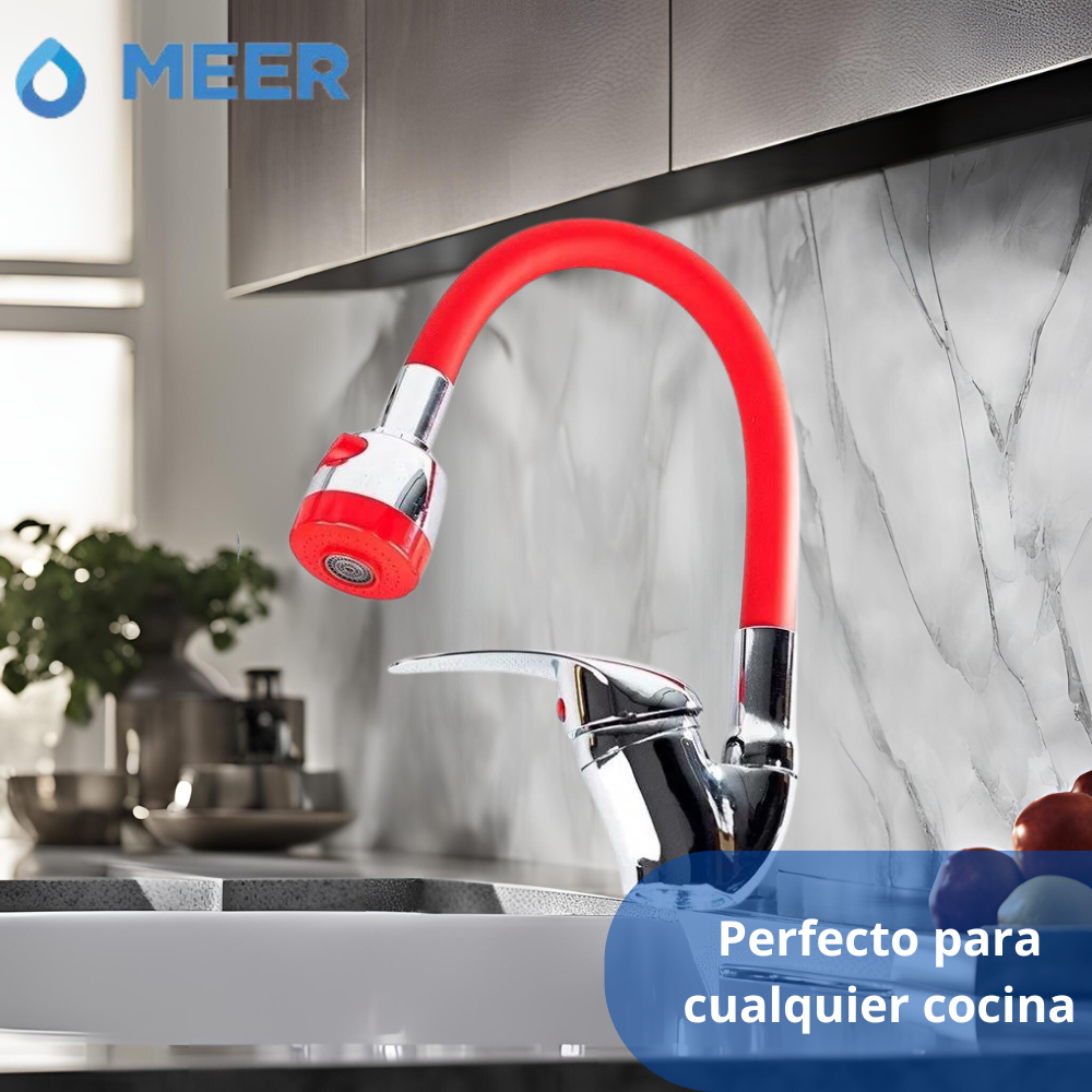 Mezcladora monomando de zinc con cuello flexible para fregadero de cocina.