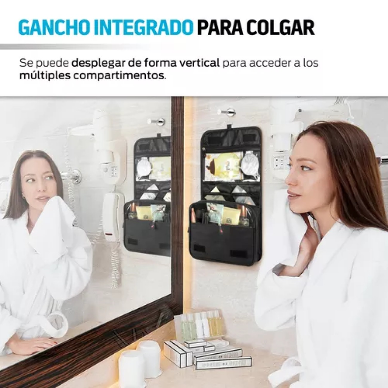 Redlemon Neceser Organizador de Viaje para Hombre y Mujer, Para Artículos de Baño, Accesorios y Maquillaje, Bolsa de Aseo para Colgar, con Múltiples Compartimentos, Exterior Impermeable, Negro.