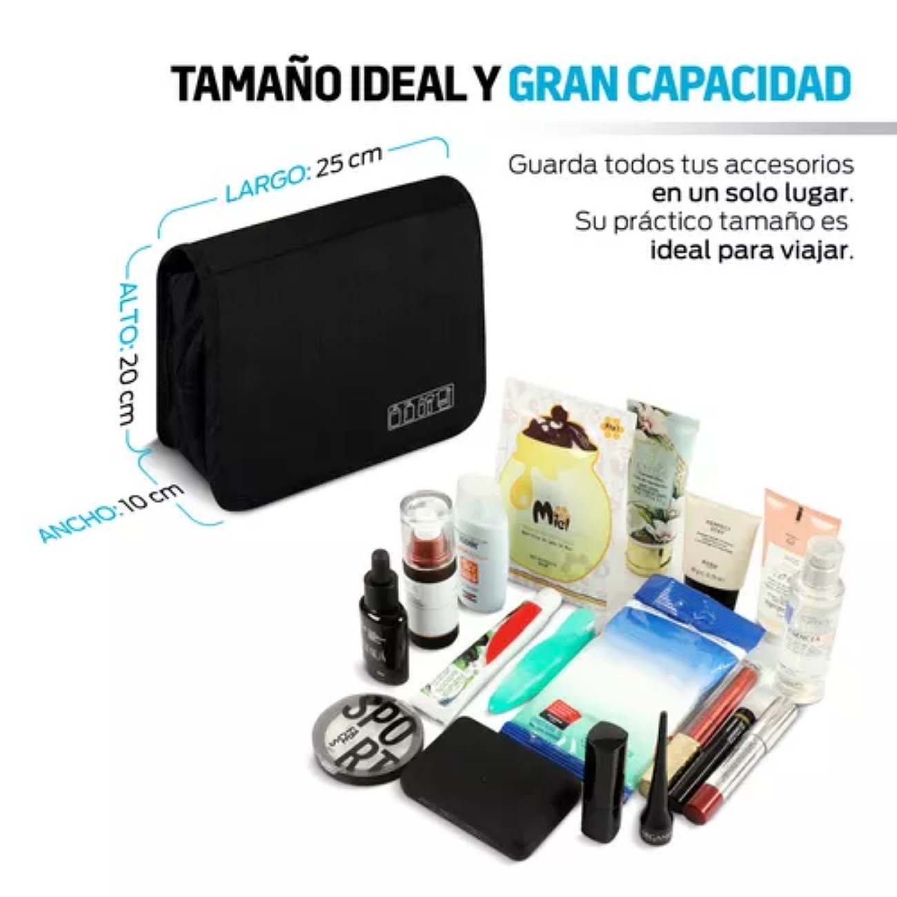 Redlemon Neceser Organizador de Viaje para Hombre y Mujer, Para Artículos de Baño, Accesorios y Maquillaje, Bolsa de Aseo para Colgar, con Múltiples Compartimentos, Exterior Impermeable, Negro.