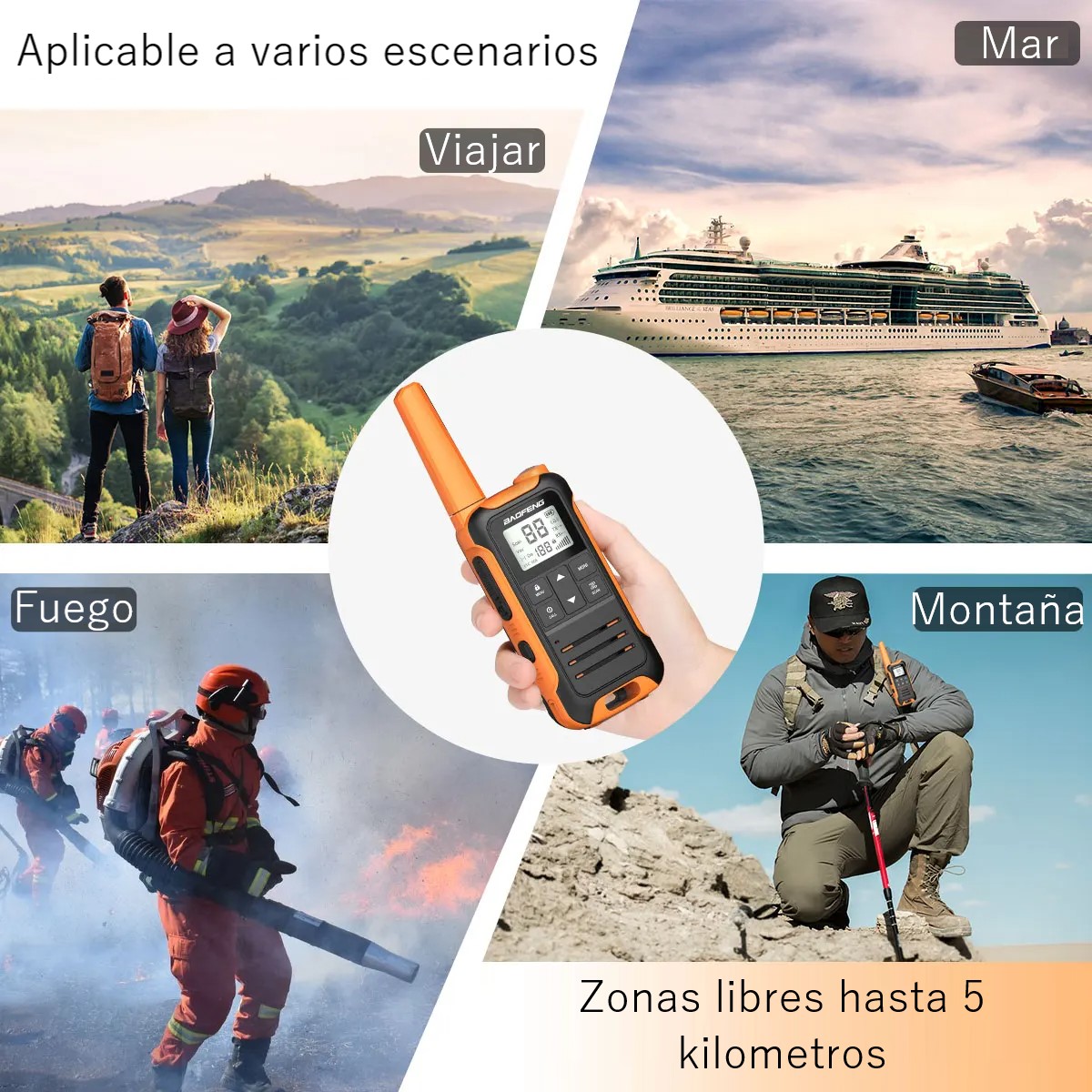 Walkie talkie Radio verde bidireccional carga tipo C de largo alcance recargable viaje Camping.