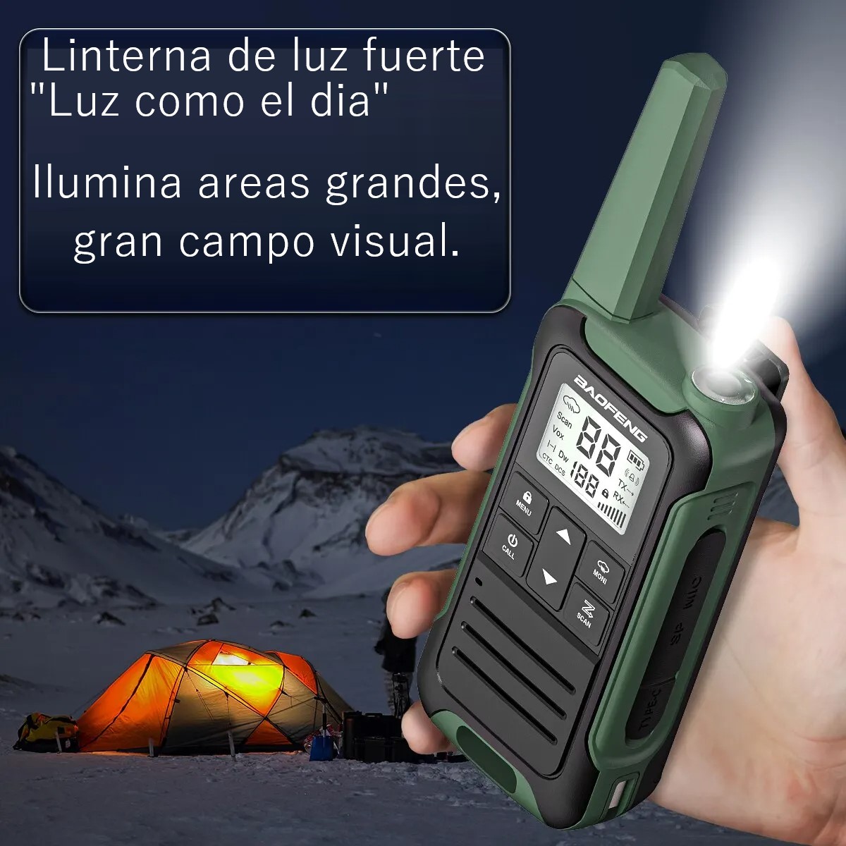 Walkie talkie Radio verde bidireccional carga tipo C de largo alcance recargable viaje Camping.