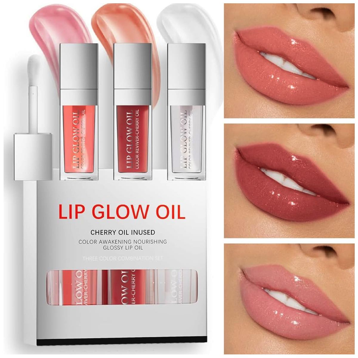 Set De 3 Aceites Para Labios Lip Glow Oil Gloss Hidratante.