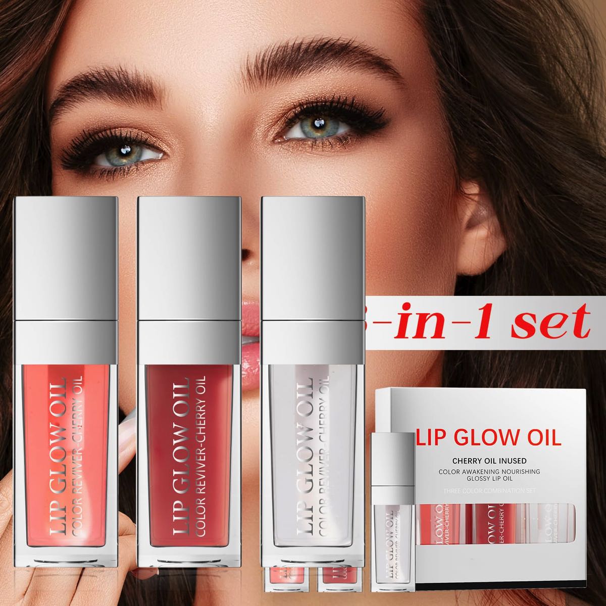 Set De 3 Aceites Para Labios Lip Glow Oil Gloss Hidratante.