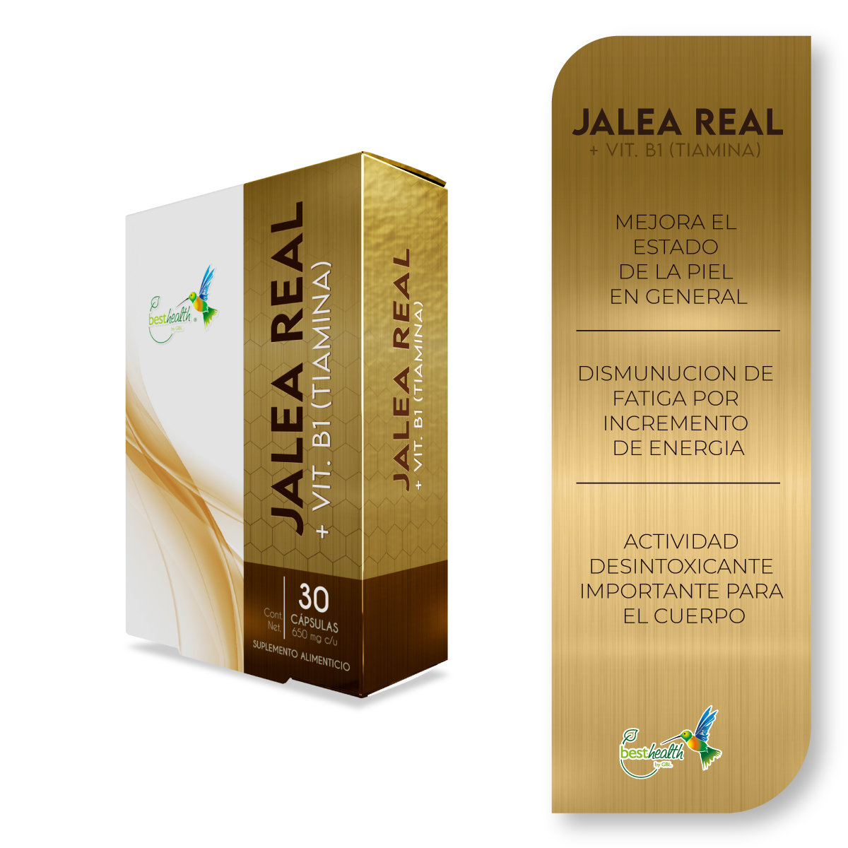 Jalea Real + Vitamina B1 Tiamina 30 Cápsulas Best Health Suplemento Alimenticio